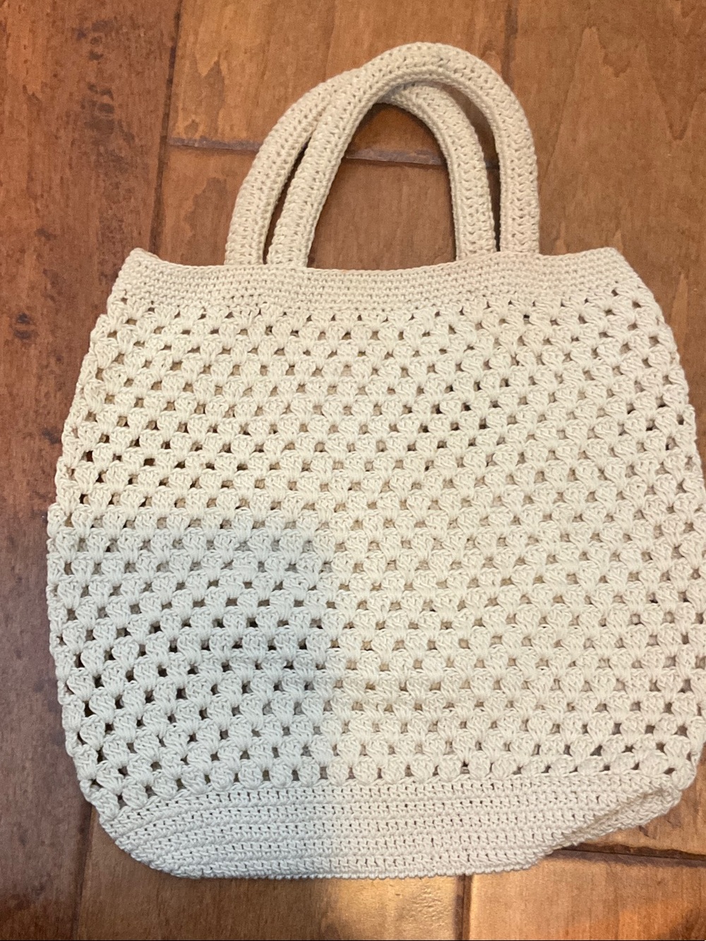 Cream Crochet Tote Bag with Double Handles